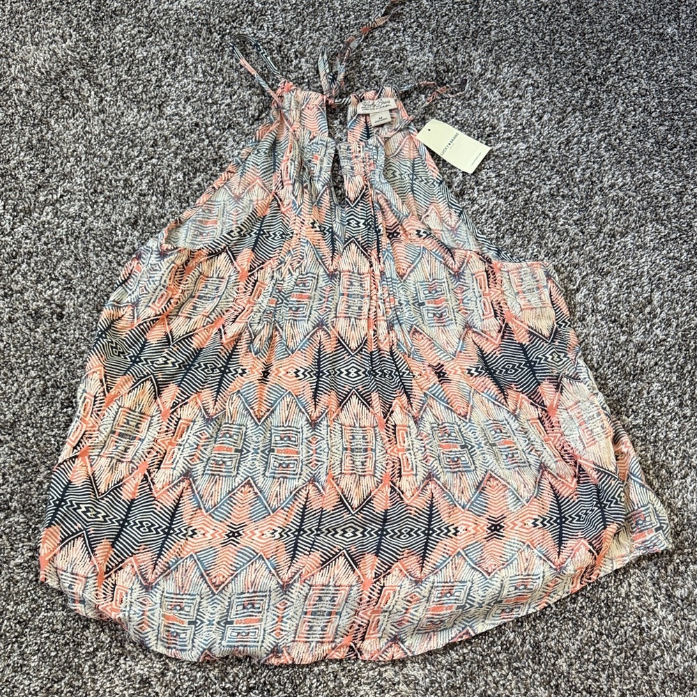 Lucky Brand Coral, Navy & White Printed Halter Top
